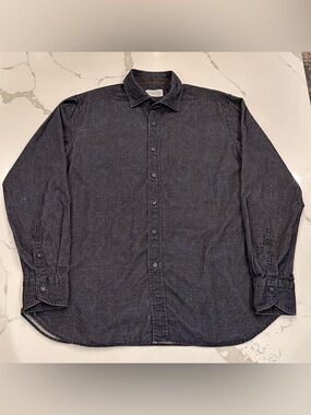 Tintoria Mattei Blue Black Paisley Casual Sport Shirt Mens 44 - 17.5 XL Italy